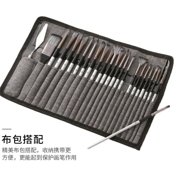 24pcs Nylon Hair Brush Set Silver Ash Wooden Pole for Oil Painting Gouache Watercolor Acrylic Painting School Art Supplies 3