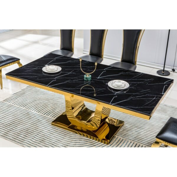 Modern Rectangular Marble Dining Table, 0.71" Thick Marble Top, U Shape Stainless Steel Base with Gold Finish, Size:64Lx38Dx30H 1