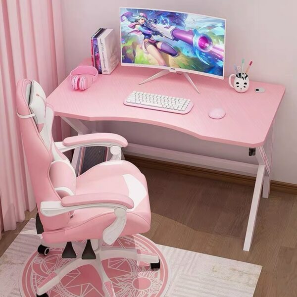 Pink Computer Desk Home Office Desktop Game E-sports Table Anchor Live White Computer Desk Internet Cafe Gaming Desk 4