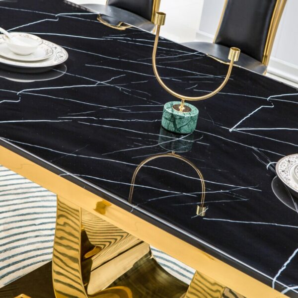 Modern Rectangular Marble Dining Table, 0.71" Thick Marble Top, U Shape Stainless Steel Base with Gold Finish, Size:64Lx38Dx30H 3