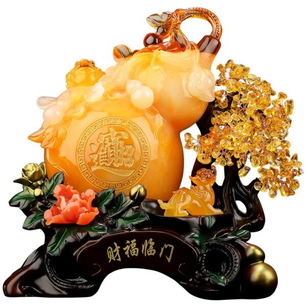 Feng shui Resin gourd Figurines Lucky Money Tree Ornaments Chinese Sculpture Crafts Desktop Art Home Office Decoration 4