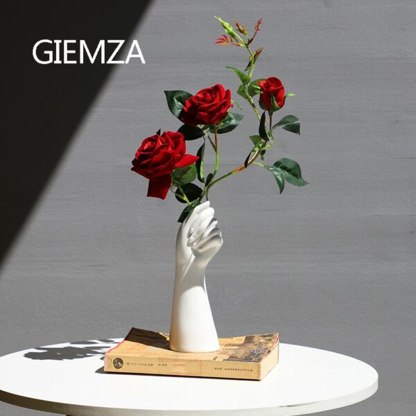 GIEMZA Hands Ceramic White Vase Decor Blender No Plant Flower 1pc Hydroponics Cemetery Stand Unique Vases Office Table 5