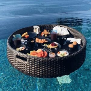 Rattan Tray Nordic Fruit Storage Plate Handmade Water Swimming Accessories Pool Drink Cup Stand Float Party Beverage Mattresses 1