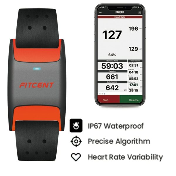 FITCENT Heart Rate Monitor Armband Optical Heart Rate Arm band Sensor with ANT+ Bluetooth for Peloton Polar Wahoo Zwift Garmin 5