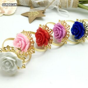 50pcs/lot Many colors Rose Flower Decor Gold Napkin Rings Holder Hoops Romantic Nice Looking Weeding Party Table Decoration 2