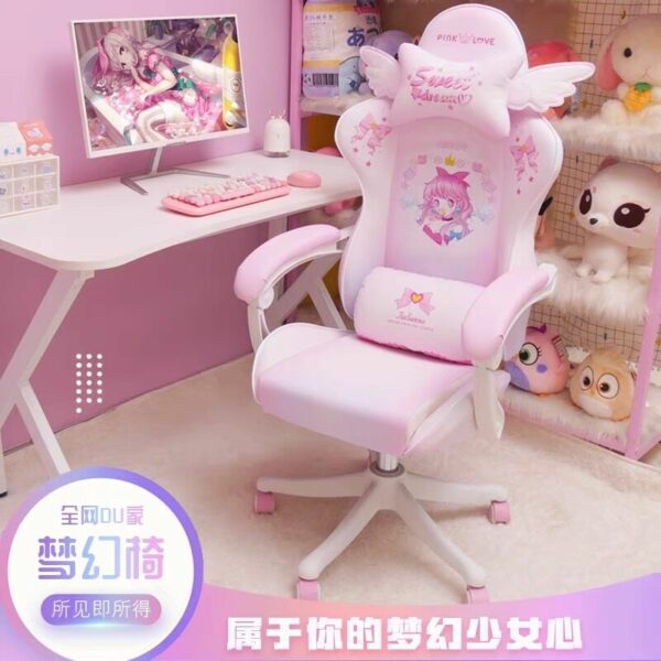 2021 New Lovely pink Maiden computer chair students gaming chair silla girl ESports chair Anchor home Live Rotating Chair 3