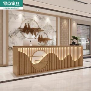 New Chinese-style cash register retro solid wood restaurant teahouse travel agency famous hotel reception desk custom bar table 2