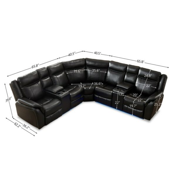 Faux Leather Upholstered Power Curved Living Room Chaise Reclining Sectional Power reclining Sectional W/LED strip 6