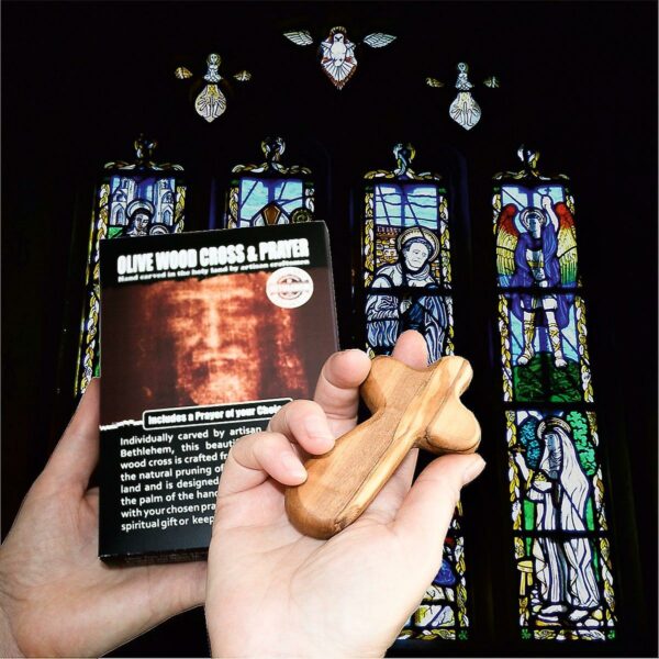 Act of Contrition Carved Olive Wood Comfort Cross Religious Keepsake Hand Made In Bethlehem