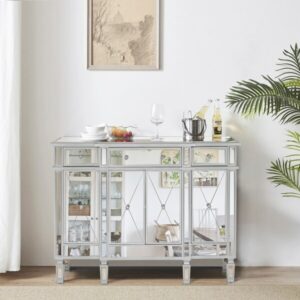 Mirror living room cabinet chest of drawers with three drawers and four doors MDF sideboard living room home furniture silver 2