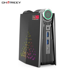 Chatreey AMR5 Mini PC AMD Ryzen 5 5600U RGB Light Gaming Desktop Computer WiFi 6 BT 5.0 Pre-install Windows 11 2XNVME SSD 1