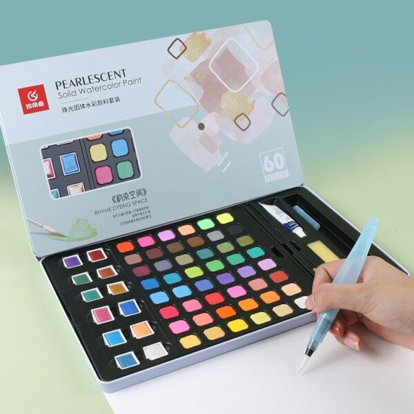 60-color Solid Watercolor Paint Set Beginner Portable Iron Box Painting Tools 10-piece Set of Professional Art Supplies 4