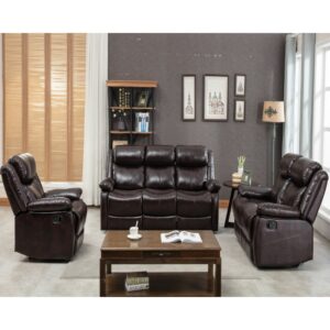 Leather Reclining Sofa Set, Classic Sectional Couch Furniture Lounge Chair,Loveseat and Three Seat for Home or Office 1+2+3-Seat 2