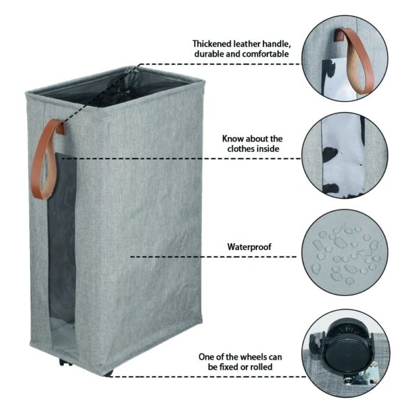 Space Saving Laundry Hamper Foldable Laundry Basket With Wheels Waterproof Sorter And Organizer Dirty Clothes Home Corner Bin 5