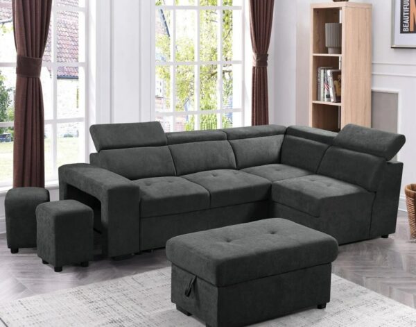 Woven Fabric Sleeper Sectional Sofa - Dark Grey Sofa set Living Room Furniture Large Sofa Convertible Sofa 2