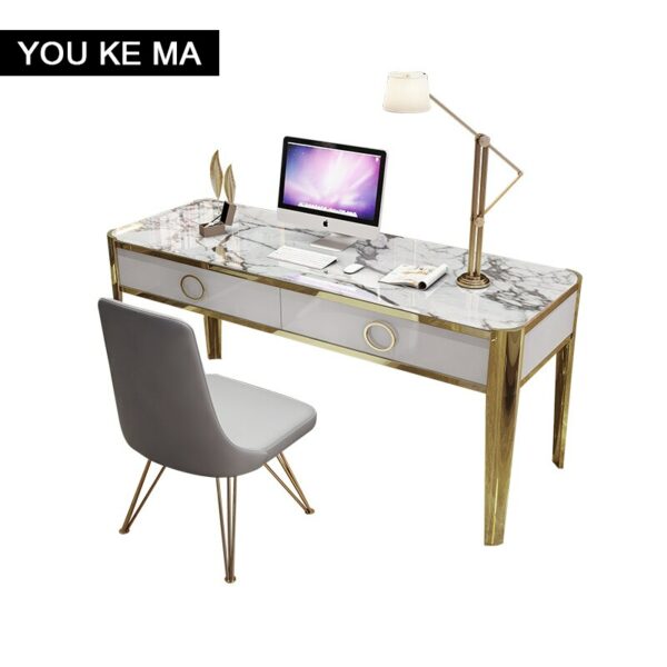 Modern desk simple student computer desk integrated home writing desk super luxury titanium stainless steel marble