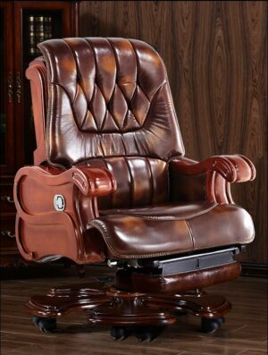 Computer chair household luxury high-grade boss chair leather business reclining massage big class chair solid wood office chair