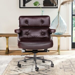 Classic Retro Robin Chair, Home Office Desk Chairs, Swivel Genuine Leather Executive Arm Chair with Adjustable Height Function