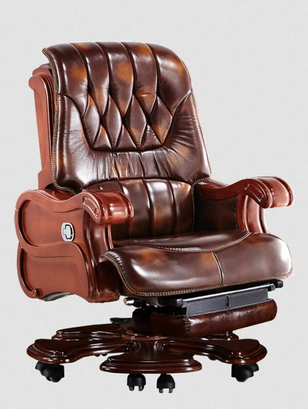 Computer chair household luxury high-grade boss chair leather business reclining massage big class chair solid wood office chair